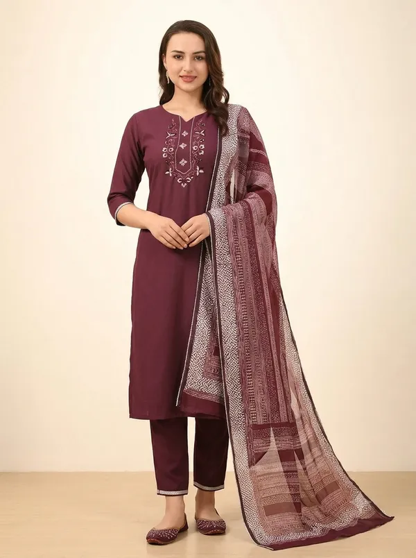 Maroon_Cotton_Kurta_Set_Duo_For_Women