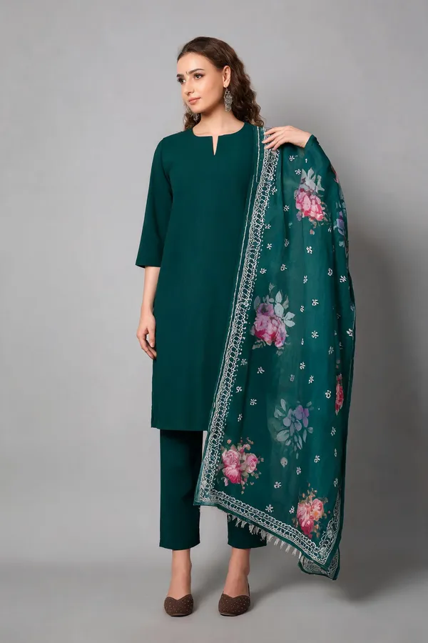 Teal_Cotton_Kurta_Set_Duo_For_Women