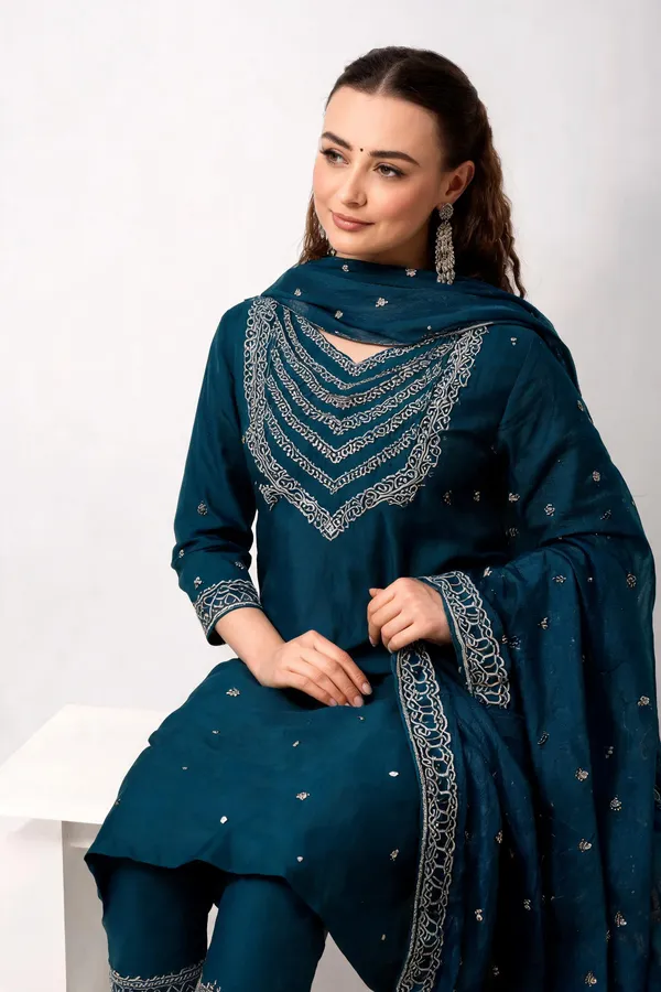 Teal_Cotton_Kurta_Set_Duo_For_Women