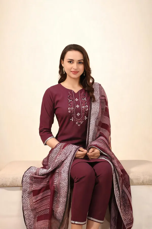 Maroon_Cotton_Kurta_Set_Duo_For_Women