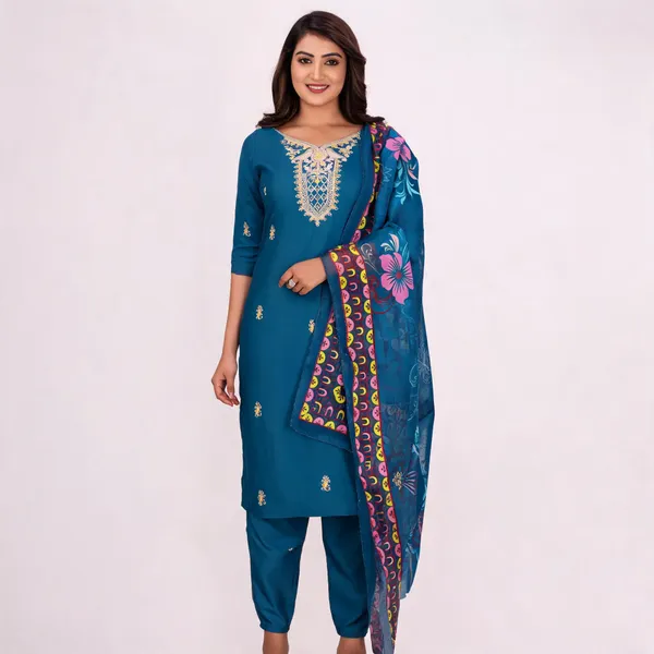 Blue_Cotton_Embroidered_Kurta_Set_With_Pants_For_Women