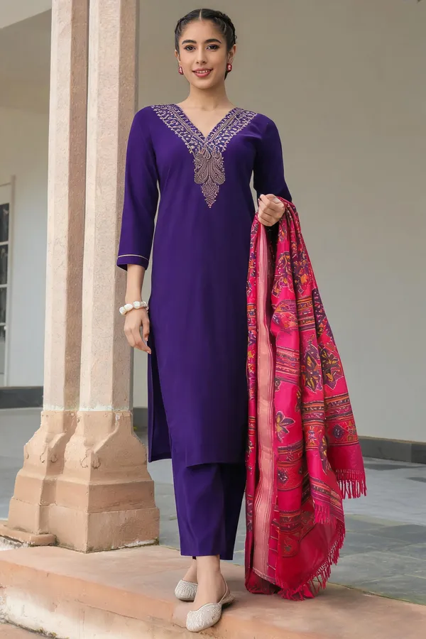 Purple_Cotton_Embroidered_Kurta_Set_With_Printed_Dupatta_For_Women