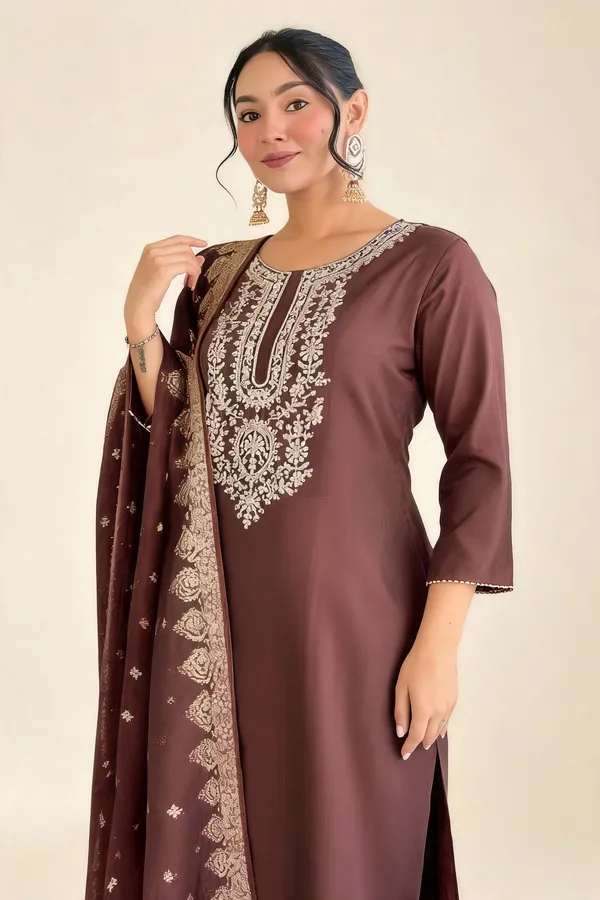 Brown_Cotton_Straight_Embroidered_Kurta_Set_For_Women