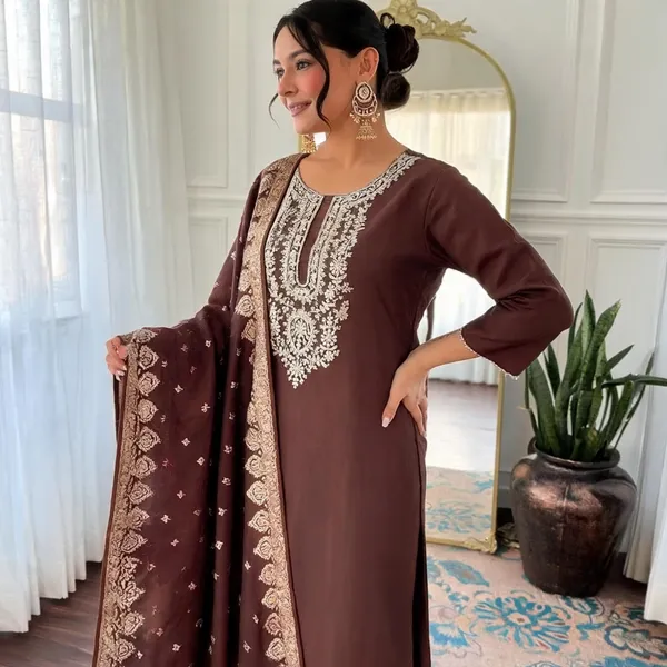 Brown_Cotton_Straight_Embroidered_Kurta_Set_For_Women