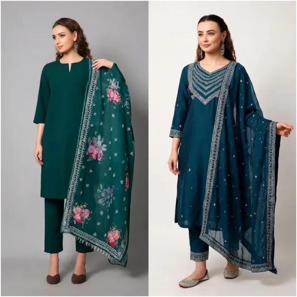 Teal_Cotton_Kurta_Set_Duo_For_Women