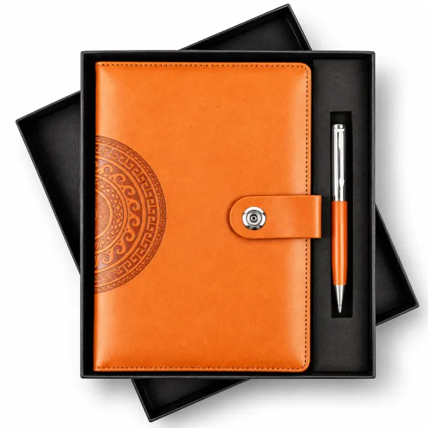 Personalized_Orange_Leatherette_Diary_&_Pen_Gift_Set_-_Premium_Corporate_Gift