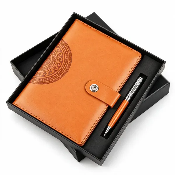 Personalized_Orange_Leatherette_Diary_And_Pen_Gift_Set_Premium_Corporate_Gift