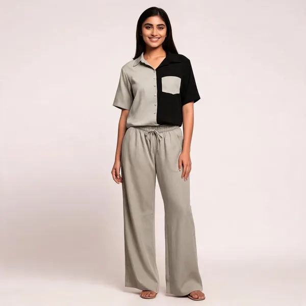 Grey_Linen_Color_Block_Shirt_And_Trousers_Set_For_Women
