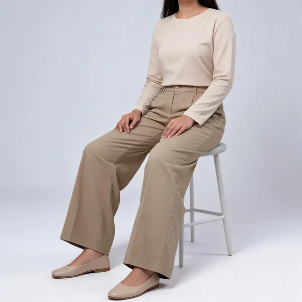 Beige_Polyester_Wide_Leg_Trousers_For_Women
