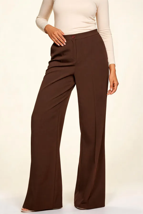 Brown_Polyester_Wide_Leg_Trousers_For_Women