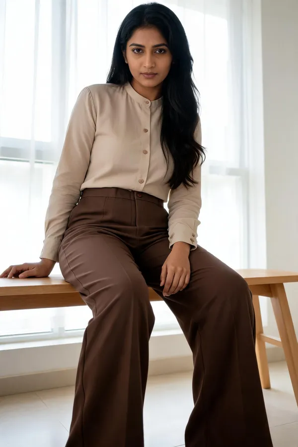 Brown_Polyester_Wide_Leg_Trousers_For_Women