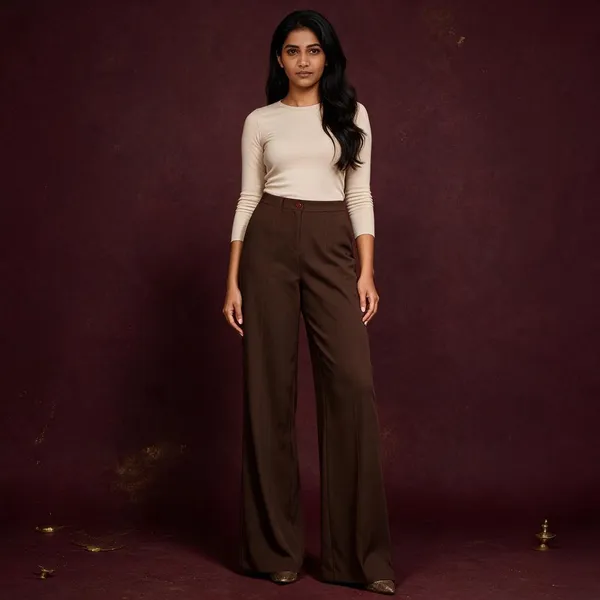 Brown_Polyester_Wide_Leg_Trousers_For_Women