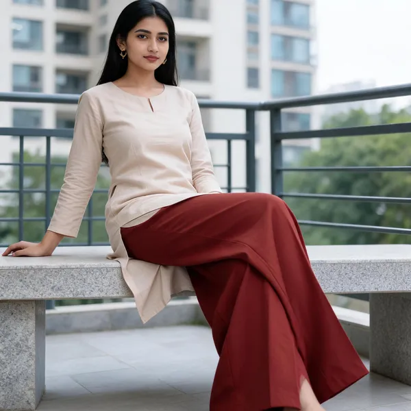 Rust_Polyester_Wide_Leg_Pants_For_Women