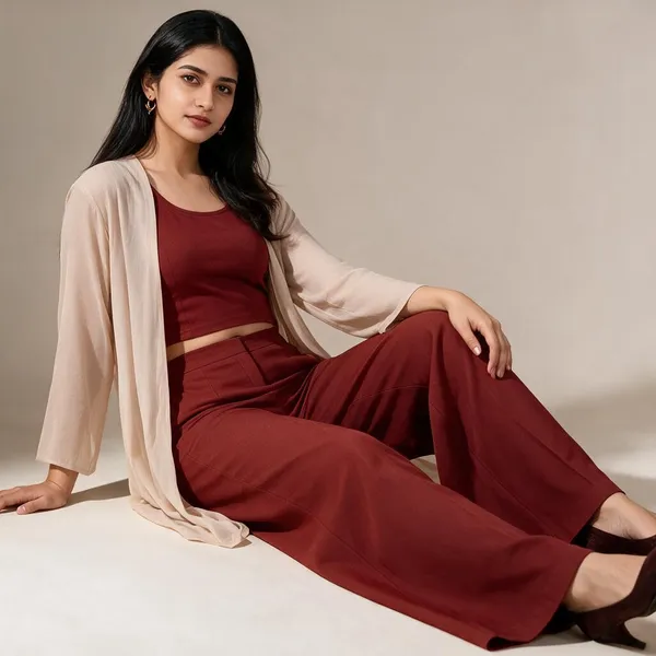 Rust_Polyester_Wide_Leg_Pants_For_Women