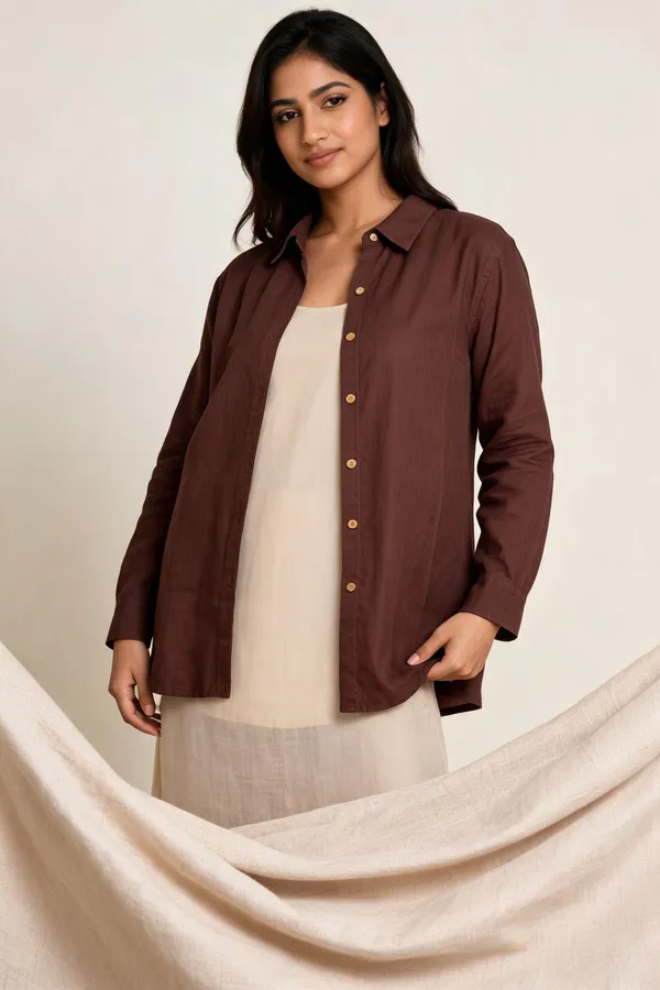 Brown_Linen_Relaxed_Full_Sleeve_Shirt_For_Women
