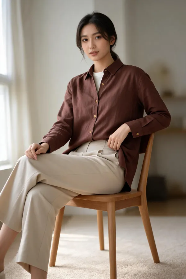 Brown_Linen_Relaxed_Full_Sleeve_Shirt_For_Women