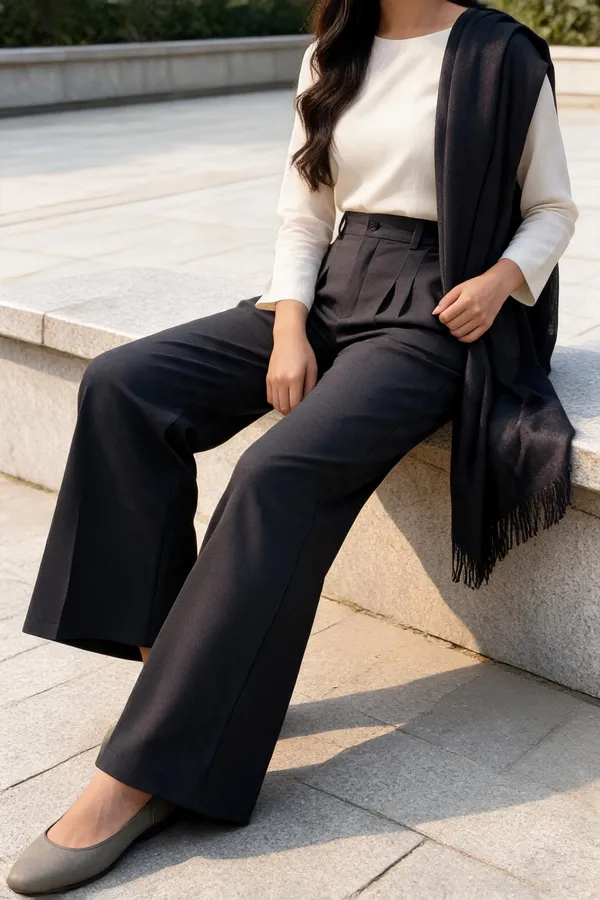 Black_Wide_Leg_High_Rise_Pleated_Trousers_For_Women