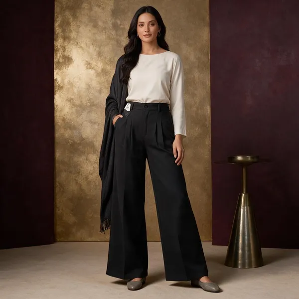 Black_Wide_Leg_High_Rise_Pleated_Trousers_For_Women