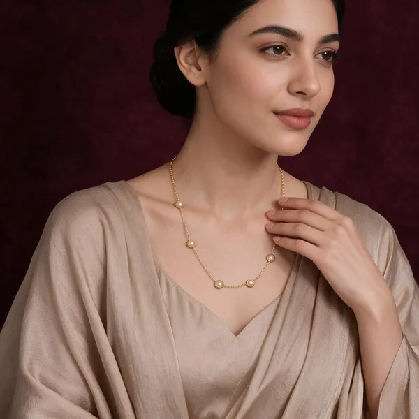 Gold_Tone_Stainless_Steel_Layered_Pearl_Accent_Drop_Necklace_For_Women