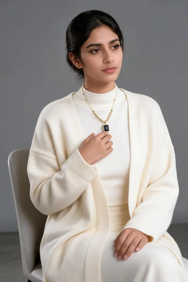 Gold_And_Black_Stainless_Steel_Rectangular_Pendant_Necklace_For_Women