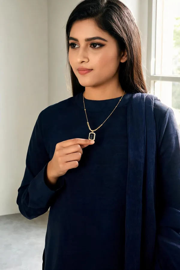 Gold_And_Black_Stainless_Steel_Rectangular_Pendant_Necklace_For_Women