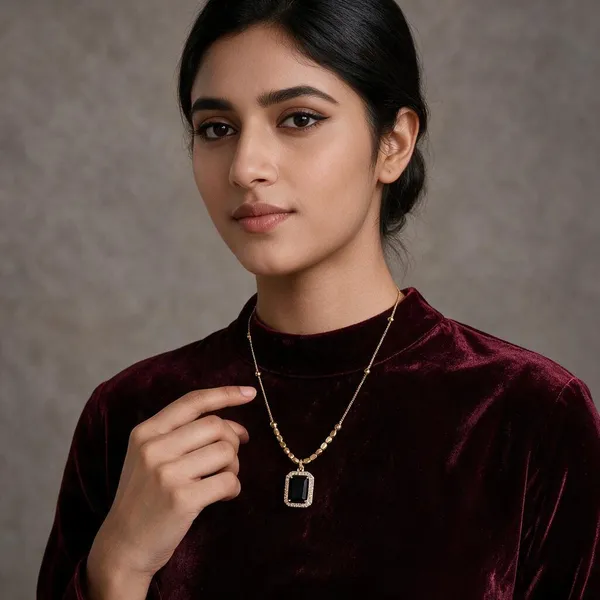 Gold_And_Black_Stainless_Steel_Rectangular_Pendant_Necklace_For_Women