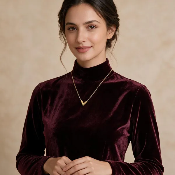 Gold_Stainless_Steel_V_Shape_Pendant_Necklace_For_Women