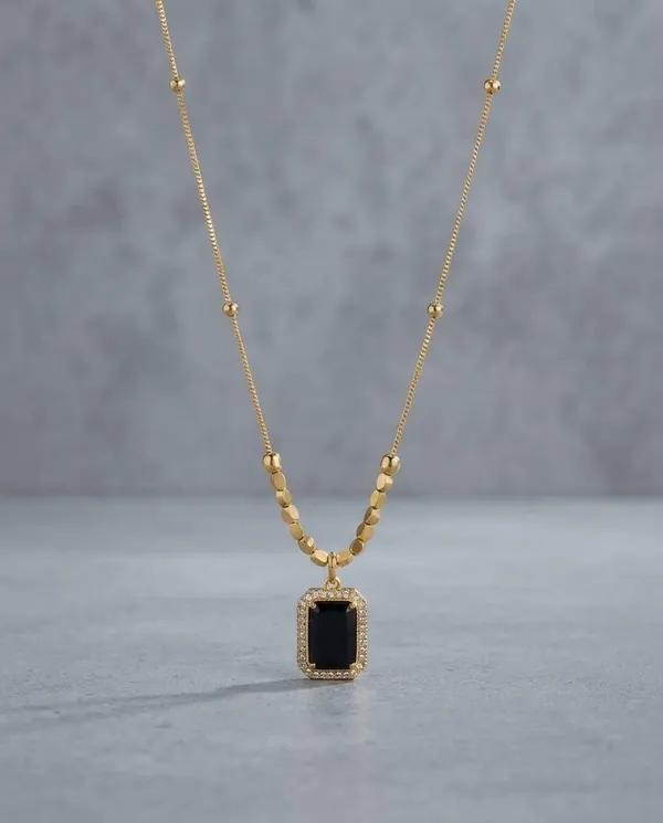 Gold_And_Black_Stainless_Steel_Rectangular_Pendant_Necklace_For_Women