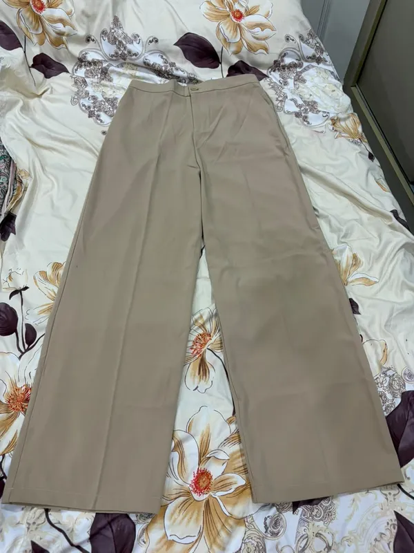 Beige_Polyester_Wide_Leg_Trousers_For_Women