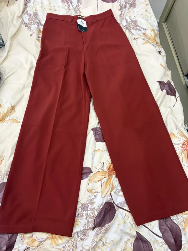 Rust_Polyester_Wide_Leg_Pants_For_Women