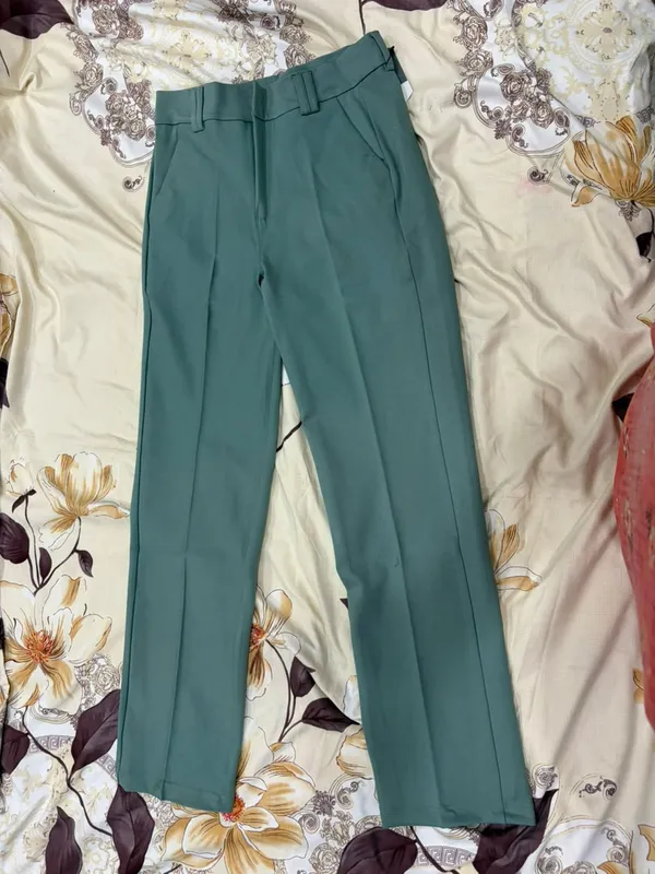Teal_And_Mint_Green_Straight_Fit_Pleated_Trousers_For_Women
