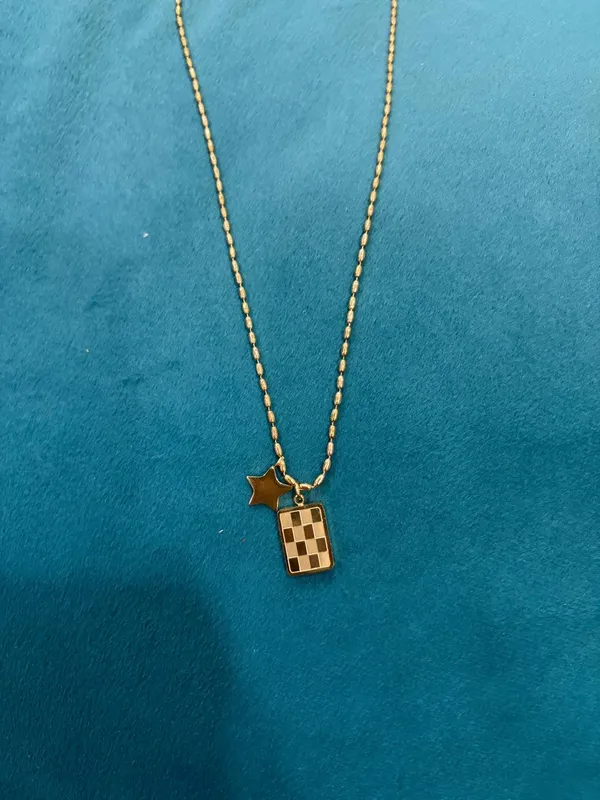Gold_Stainless_Steel_Star_Checkerboard_Pendant_Necklace_For_Women