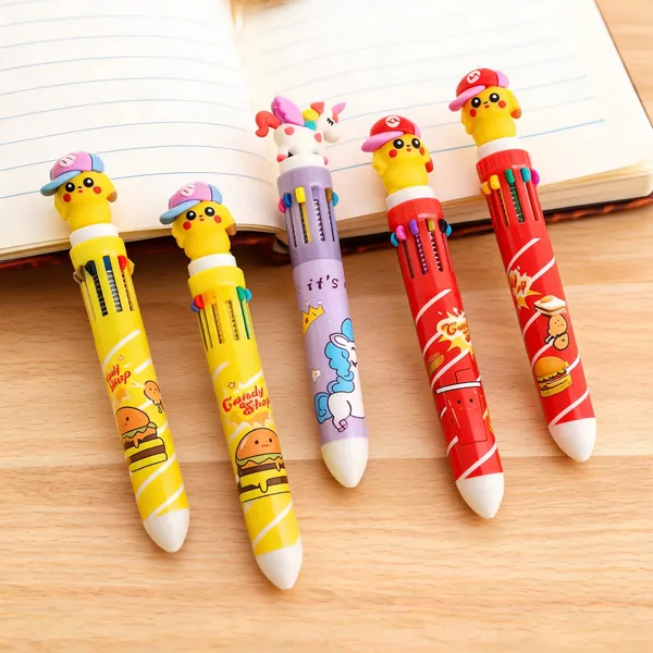 10_In_1_Multi_Color_Ball_Pen_With_Cute_Catoon_Topper_Set_Of_5_Pens