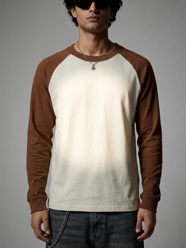 Brown_Waffle_Knit_Raglan_Full_Sleeve_T-Shirt_For_Men