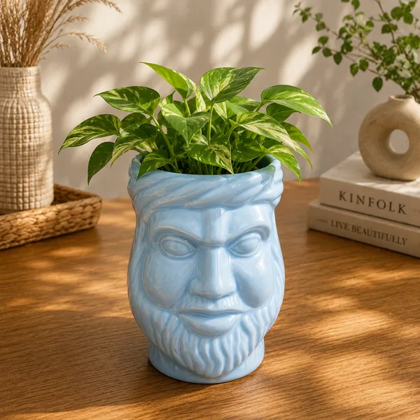 Blue_Sculpted_Face_Design_Planter_Pot