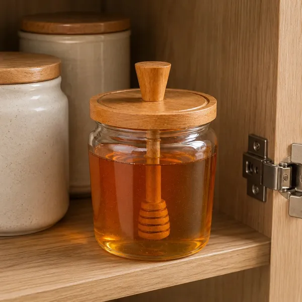 Glass_Wooden_Lid_Honey_Jar_With_Dipper