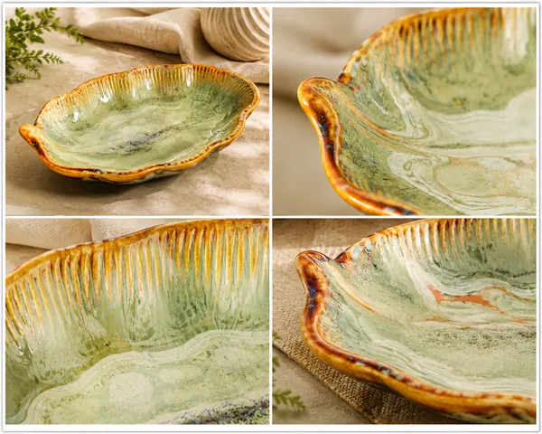 Ceramic_Leaf_Shaped_Textured_Serving_Bowl_Set