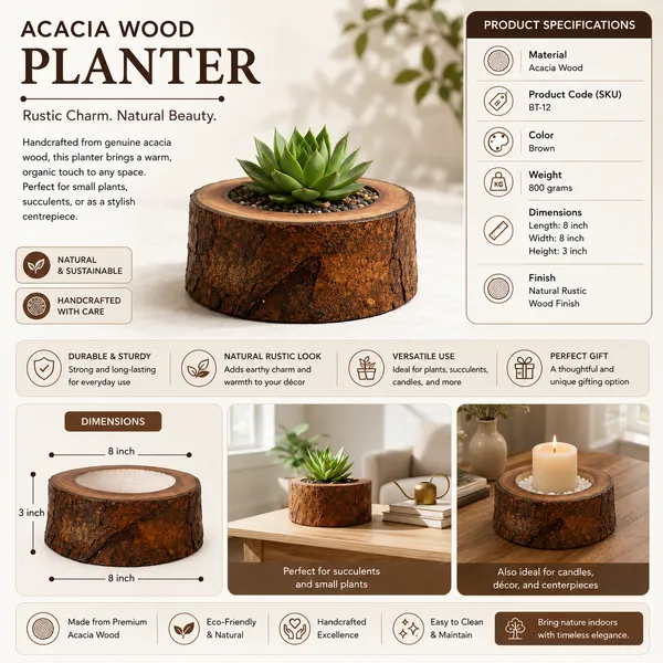 Wood_Rustic_Solid_Finish_Log_Planter