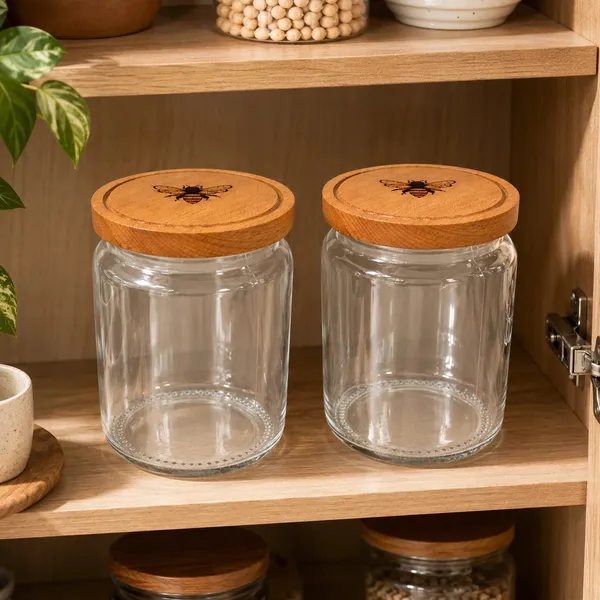 Glass_Wooden_Lid_Bee_Engraved_Storage_Jar_Set