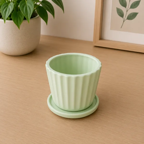 Ceramic_Ribbed_Planter_Pot_With_Saucer