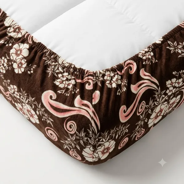 Coffee_Floral__Elastic_Fitted_Woolen_Winter_King_size_Bedsheet_with_Pillow_cover