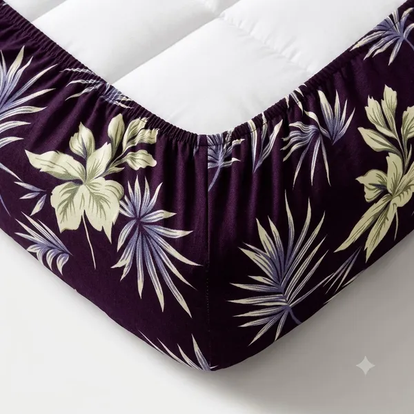 Purple_Tropical_Elastic_Fitted_Woolen_Winter_King_size_Bedsheet_with_Pillow_cover