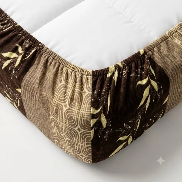 Brown_leaf_Elastic_Fitted_Woolen_Winter_King_size_Bedsheet_with_Pillow_cover