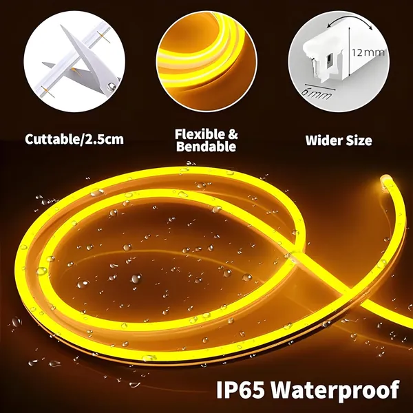 KAVYASHINE_5_Meter_Neon_Strip_With_600_Ice_Blue_Leds_Steady_Glow_Rope_Lights_With_12V_Adapter_Perfect_For_Wall_Decor_Party_Ambiance_Celebrations_Bars_And_Neon_Sign_Displays_Yellow