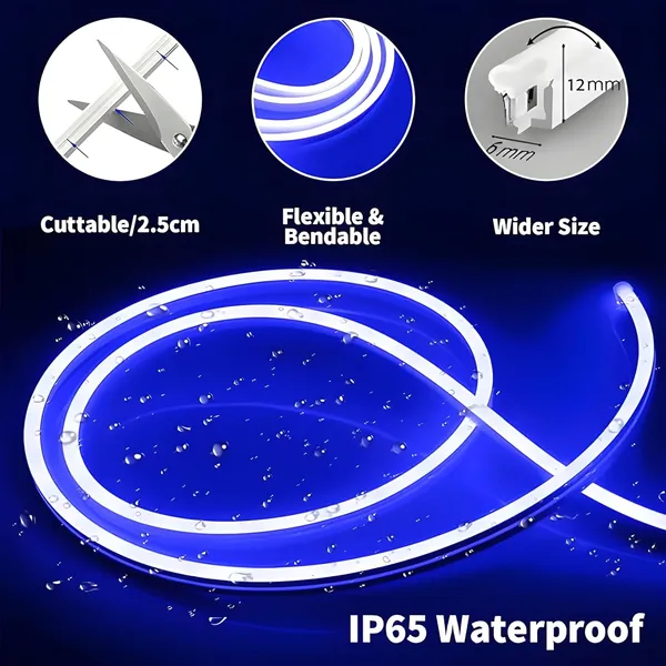 KAVYASHINE_5_Meter_Neon_Strip_With_600_Ice_Blue_Leds_Steady_Glow_Rope_Lights_With_12V_Adapter_Perfect_For_Wall_Decor_Party_Ambiance_Celebrations_Bars_And_Neon_Sign_Displays_Blue