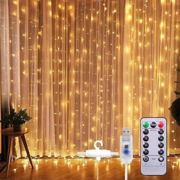 300_Led_Curtain_String_Lights_8_Lighting_Modes_3_Meter_Fairy_Lights_For_Indoor_And_Outdoor_Use_Ideal_For_Diwali_Christmas_Weddings_Usb_Powered_With_Remote_Ww_Color_1