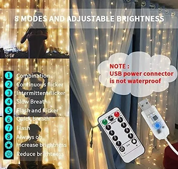 300_Led_Curtain_String_Lights_8_Lighting_Modes_3_Meter_Fairy_Lights_For_Indoor_And_Outdoor_Use_Ideal_For_Diwali_Christmas_Weddings_Usb_Powered_With_Remote_Ww_Color_1