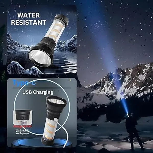High_Intensity_Led_Flashlight_Usb_Rechargeable_Multifunction_Torch_And_Emergency_Light_Perfect_For_Outdoor_And_Emergency_Situations_Multicolor