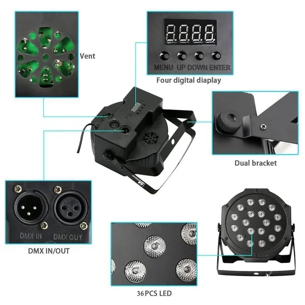 36Led_Par_Dj_Light_Remote_Control_Rgb_Ideal_For_Wedding_Parties_Events_Dj_Stage_18Cm_Dia_Dj_Light_Home_Dj_Lights_Stage_Dj_Lights_Disco_Light_For_Party_Stage