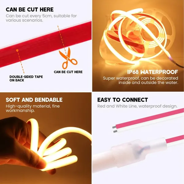 KAVYASHINE_600Led_Neon_Rope_Light_16_4Feet_12V_Adapter_For_Home_Bedroom_Gaming_Room_Wall_Decor_Flexible_Silicone_Continuous_Dot_Free_Glow_5_Meter_Orange